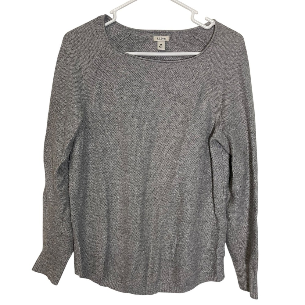 L.L.Bean Medium Grey Sweater Raglan Long Sleeve Textured Knit Coastal Minimalist
